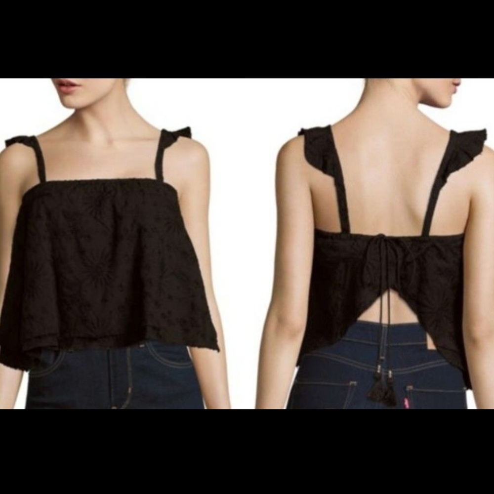Winston White Embroidered Black Sleeveless Top NWT